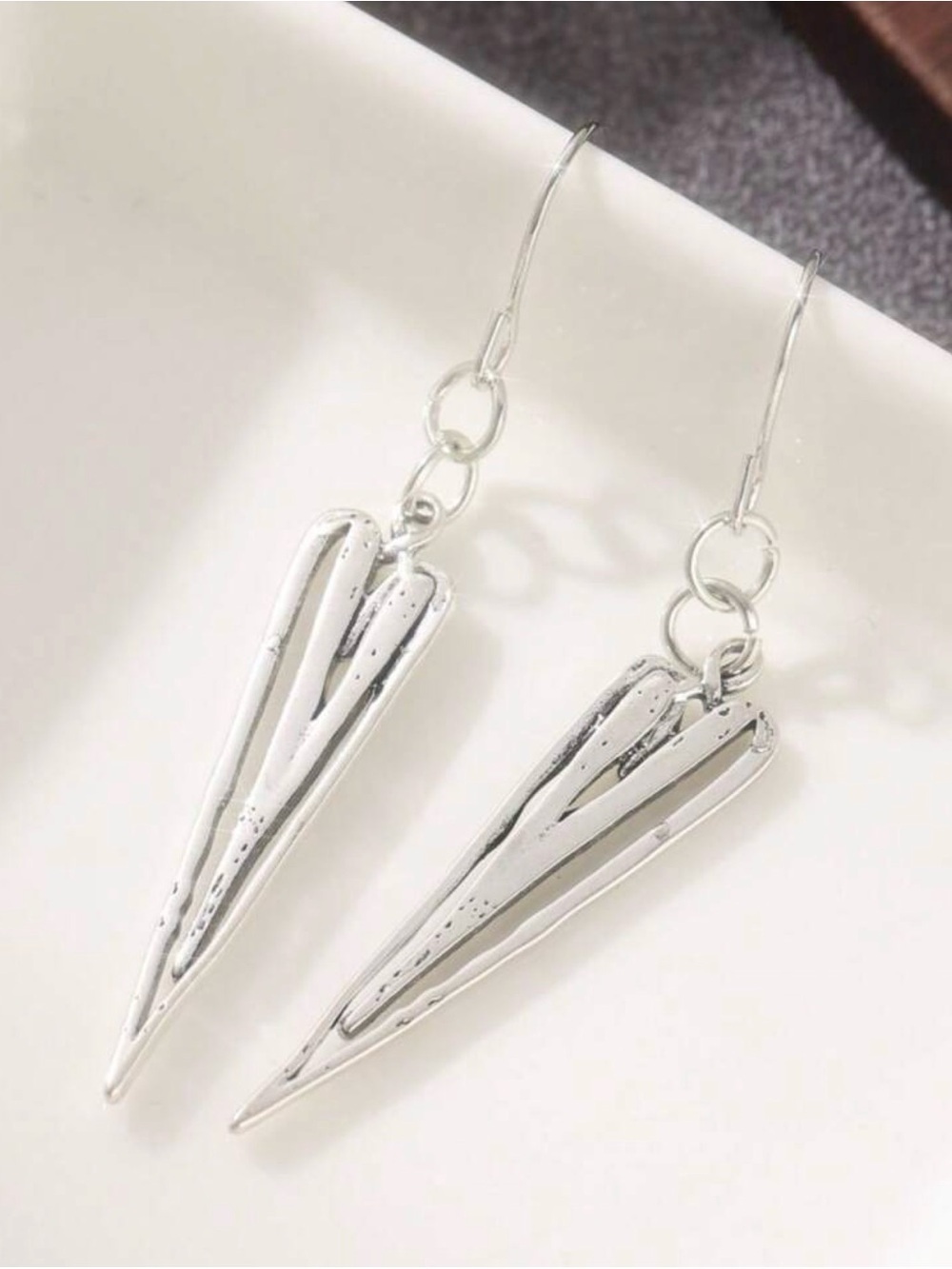 Sterling-Style Silver Heart Spike Drop Earrings - Picture 3 of 8